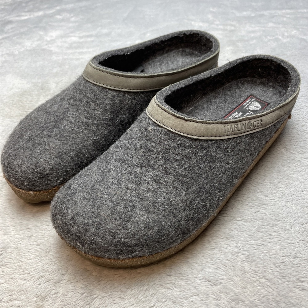 Haflinger Grizzly Torben Felted Slippers Clogs Size 38 US 7 Anthracite Pure Wool